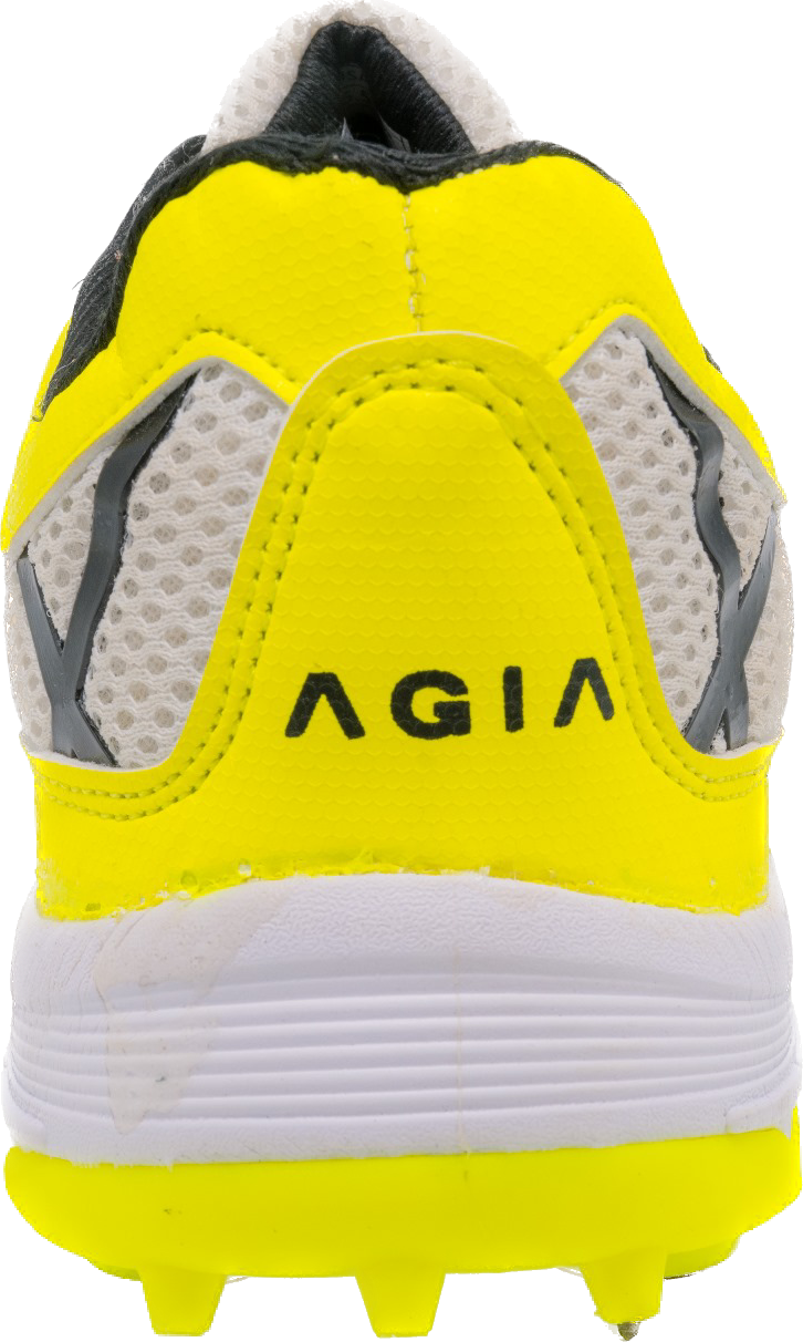 AGIA Hattrick - SwiftStrike Cricket Spike Shoes for Kids / Youth / Men - White and Yellow