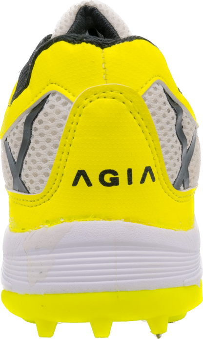 AGIA Hattrick - SwiftStrike Cricket Spike Shoes for Kids / Youth / Men - White and Yellow