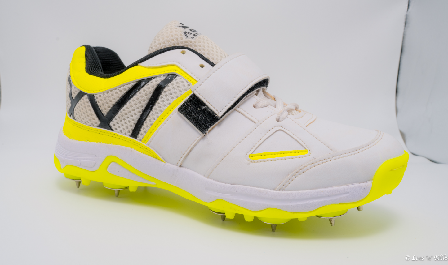 AGIA Hattrick - SwiftStrike Cricket Spike Shoes for Kids / Youth / Men - White and Yellow